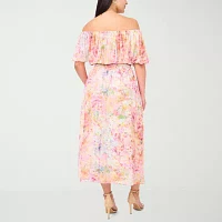 Sam And Jess Womens Off The Shoulder Short Sleeve Floral Maxi Dress Plus