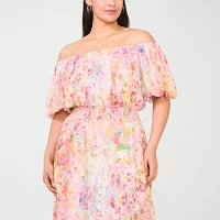 Sam And Jess Womens Off The Shoulder Short Sleeve Floral Maxi Dress Plus