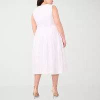 Sam And Jess Womens Sleeveless Midi Fit + Flare Dress Plus