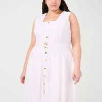 Sam And Jess Womens Sleeveless Midi Fit + Flare Dress Plus