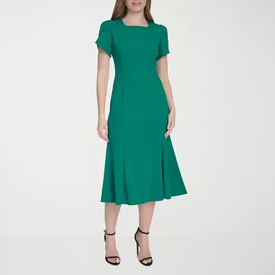 Marc New York Womens Short Sleeve Fit + Flare Dress Petite