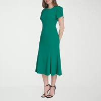 Marc New York Womens Short Sleeve Midi Fit + Flare Dress