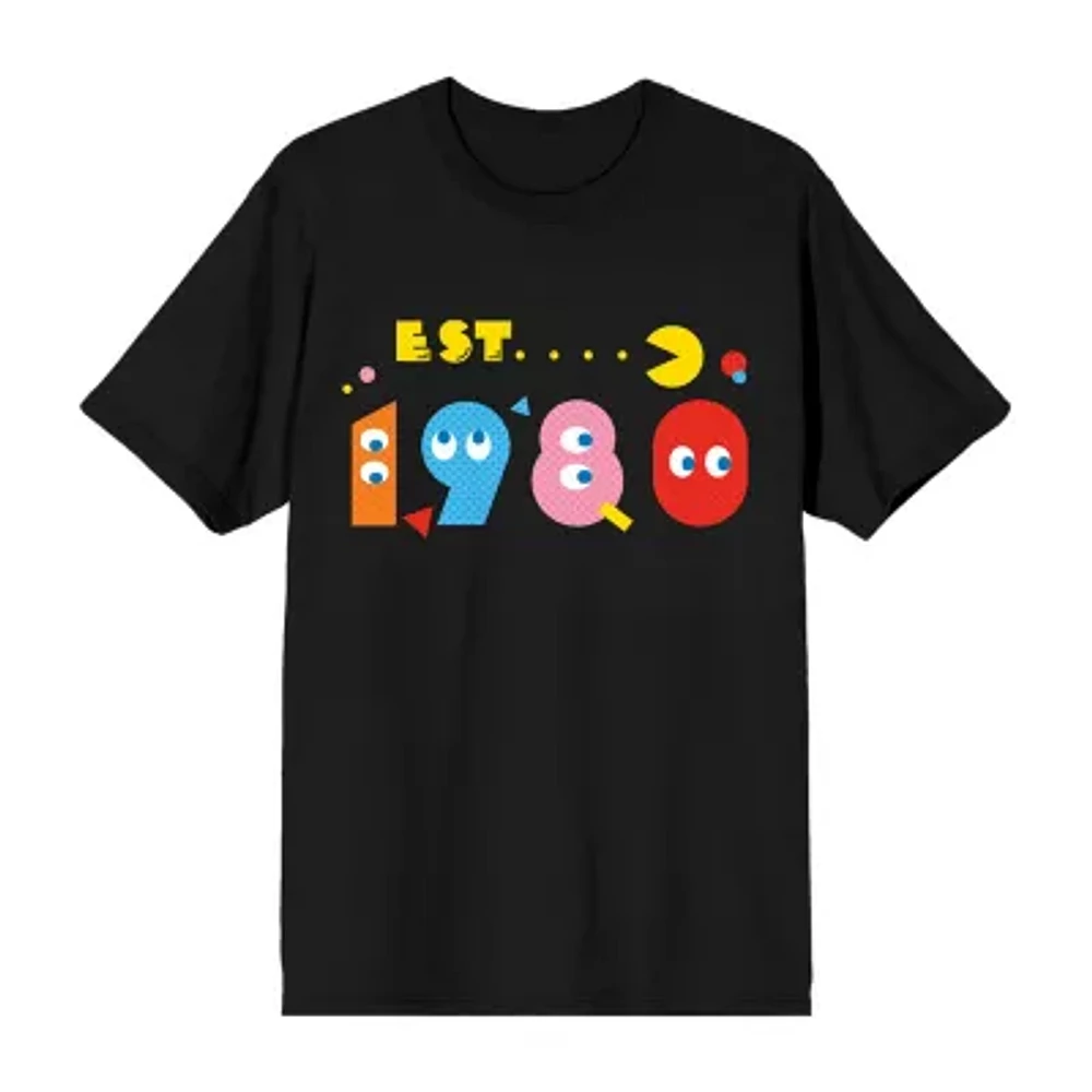 Novelty Mens Crew Neck Short Sleeve Relaxed Fit Pacman Graphic T-Shirt