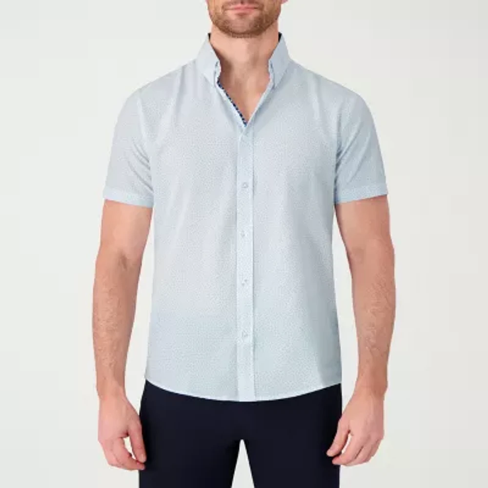 Report Collection Mens Modern Fit Short Sleeve Geometric Button-Down Shirt