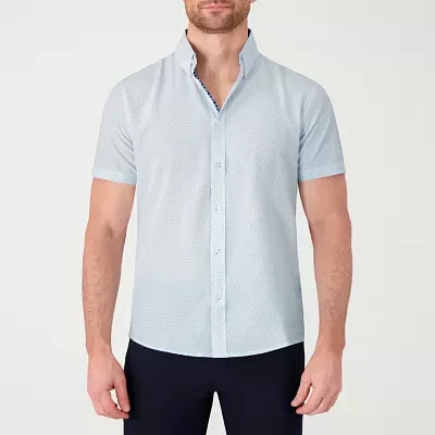 Report Collection Mens Modern Fit Short Sleeve Geometric Button-Down Shirt