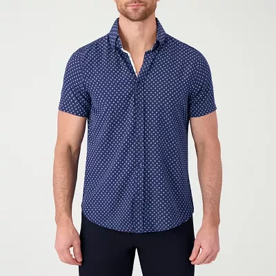 Report Collection Mens Modern Fit Short Sleeve Circles Button-Down Shirt