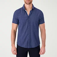 Report Collection Mens Modern Fit Short Sleeve Circles Button-Down Shirt