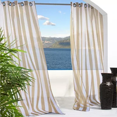 Escape Stripe Grommet Top Energy Saving Light-Filtering Single Outdoor Curtain Panel