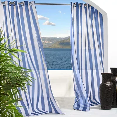 Escape Stripe Grommet Top Energy Saving Light-Filtering Single Outdoor Curtain Panel