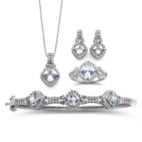 Simulated Aquamarine & Cubic Zirconia Boxed 4-pc. Jewelry Set