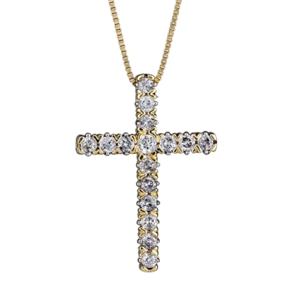 Womens / CT. T.W. Natural Diamond 10K Gold Cross Pendant Necklace