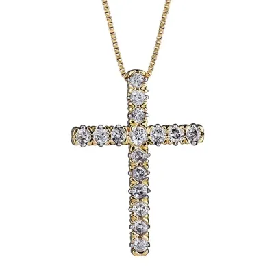 Womens / CT. T.W. Natural Diamond 10K Gold Cross Pendant Necklace