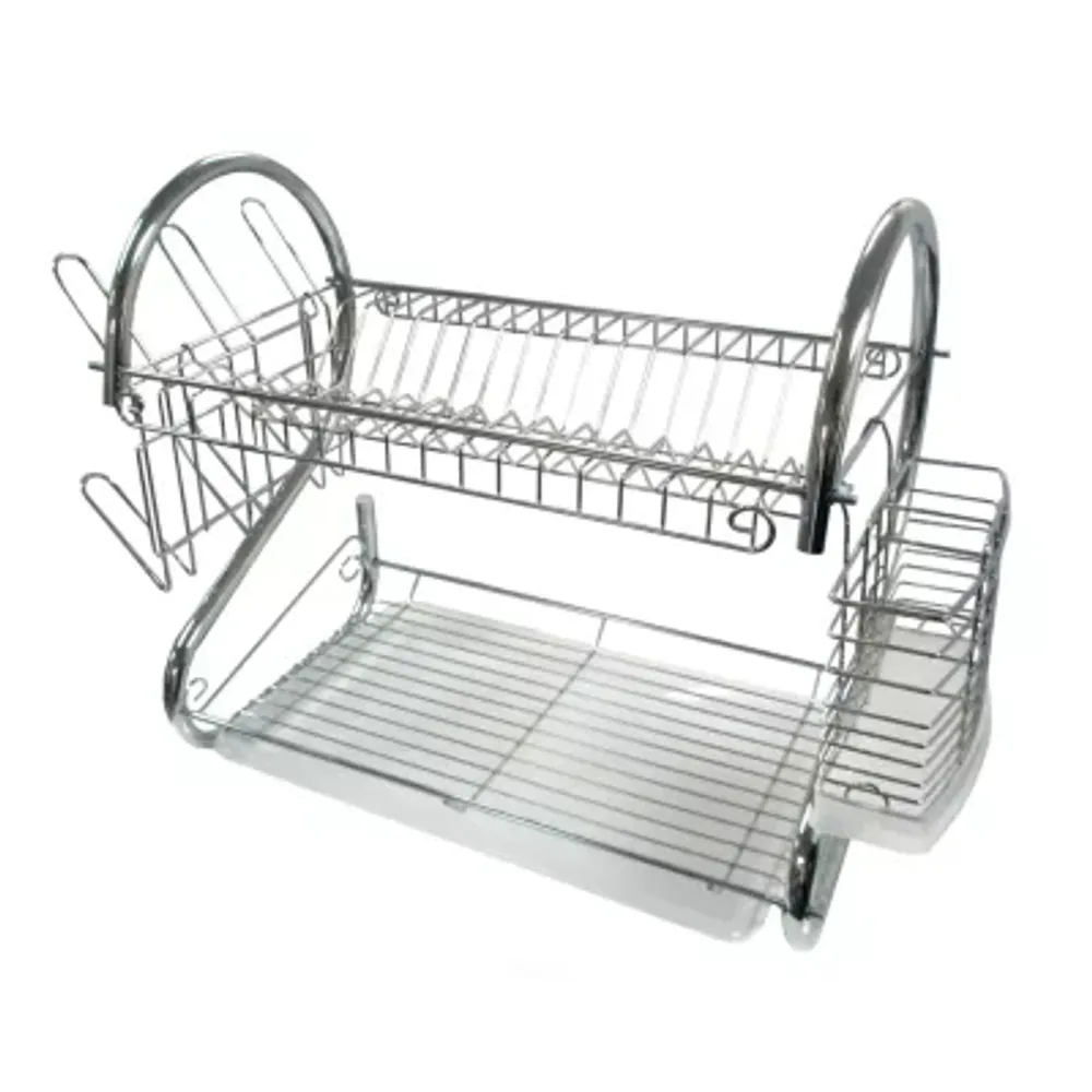 MegaChef 16 Inches Chrome Plated and Plastic Counter Top Drying Dish Rack in Black