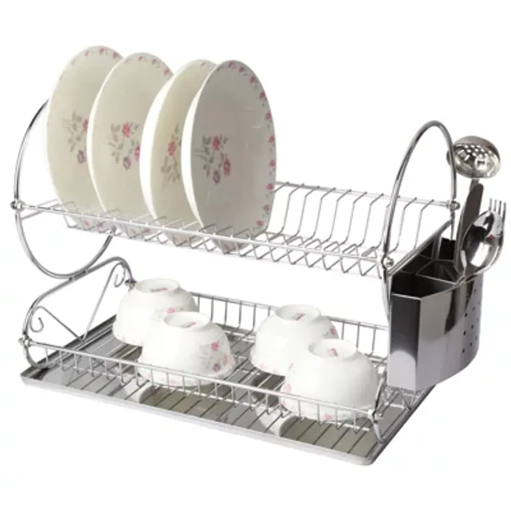 MegaChef Chrome Plated 17.5 Inch Two Shelf Dish Rack