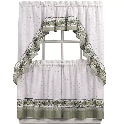 CHF Cottage 3-pc. Rod Pocket Kitchen Curtains & Drapes Window Sets