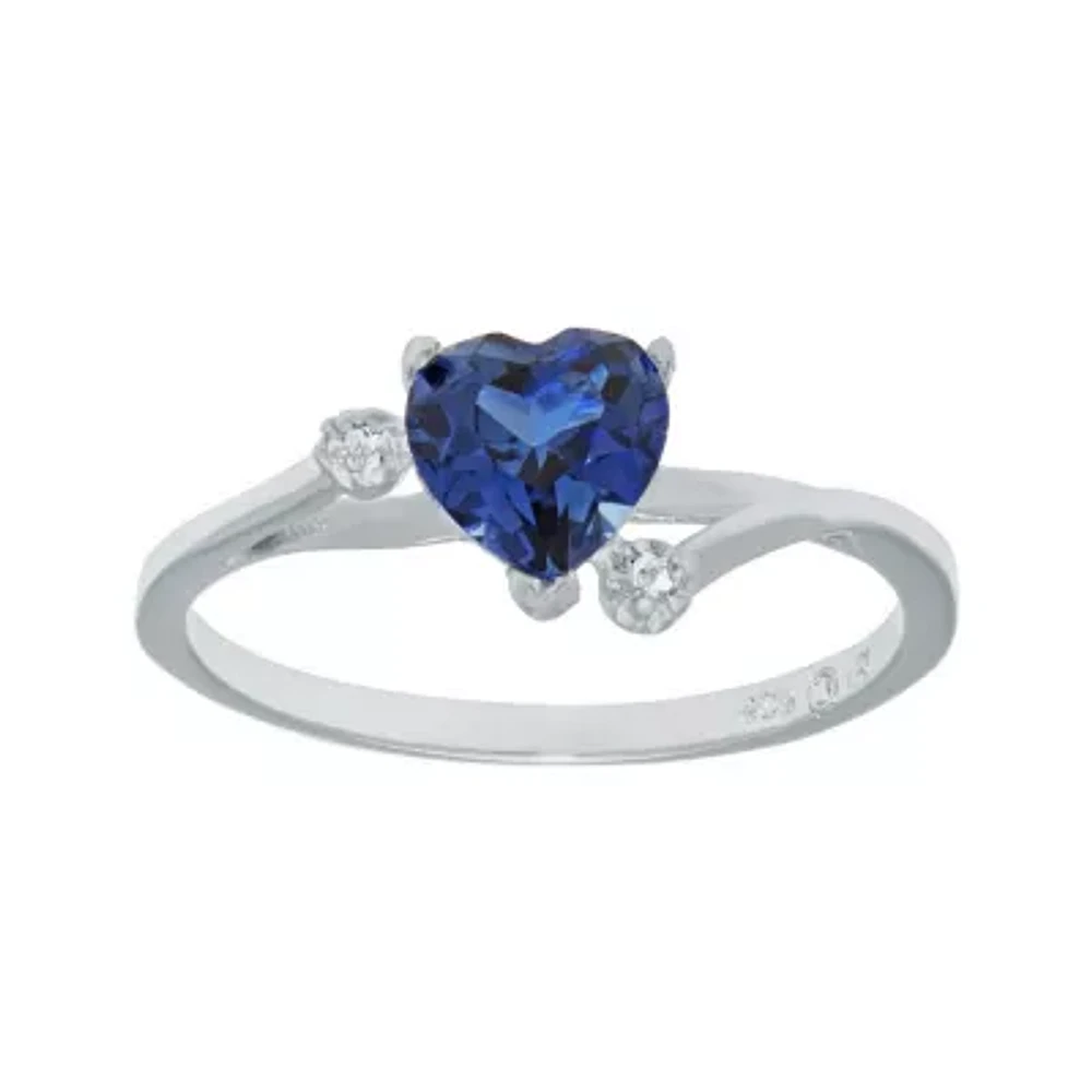 Lab-Created Blue Sapphire and Genuine White Topaz Sterling Silver Heart-Shaped Ring