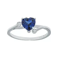 Lab-Created Blue Sapphire and Genuine White Topaz Sterling Silver Heart-Shaped Ring