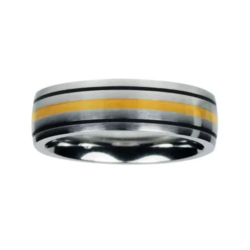 Mens Cobalt and 10K Yellow Gold Inlay Wedding Band