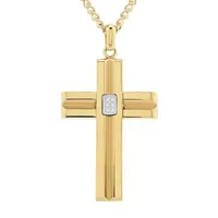 Mens 1/10 CT. T.W. White Cubic Zirconia Gold Ion Plated Stainless Steel Cross Pendant Necklace