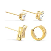 2 CT. T.W. White Cubic Zirconia Gold Ion Plated Stainless Steel Square 4 Pair Jewelry Set