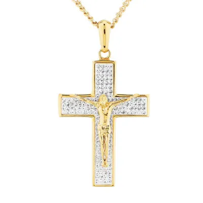 Mens 2 3/4 CT. T.W. White Crystal Gold Ion Plated Stainless Steel Cross Pendant Necklace