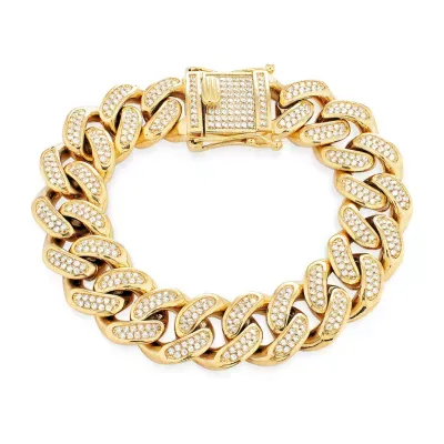 Gold Ion Plated Stainless Steel 9 Inch Solid Curb Chain Bracelet