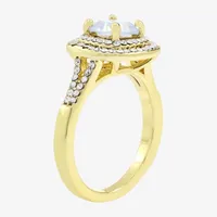 Sparkle Allure Cubic Zirconia 14K Gold Over Brass Halo Engagement Ring