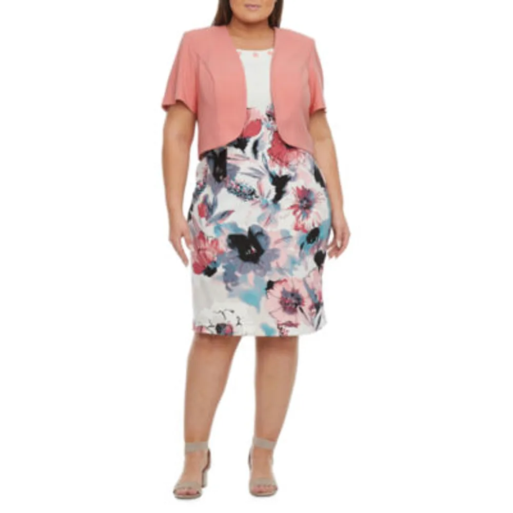 Maya Brooke Plus Short Sleeve Floral Jacket Dress