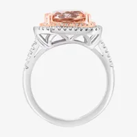 Effy Final Call Womens Genuine Pink Morganite 14K White Gold Cushion Halo Side Stone Cocktail Ring