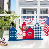 Glitzhome 16"D Wooden Patriotic House Tabletop Decor