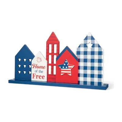 Glitzhome 16"D Wooden Patriotic House Tabletop Decor