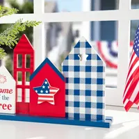 Glitzhome 16"D Wooden Patriotic House Tabletop Decor