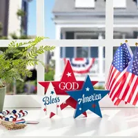 Glitzhome 11"D Wooden Patriotic Stars Tabletop Decor