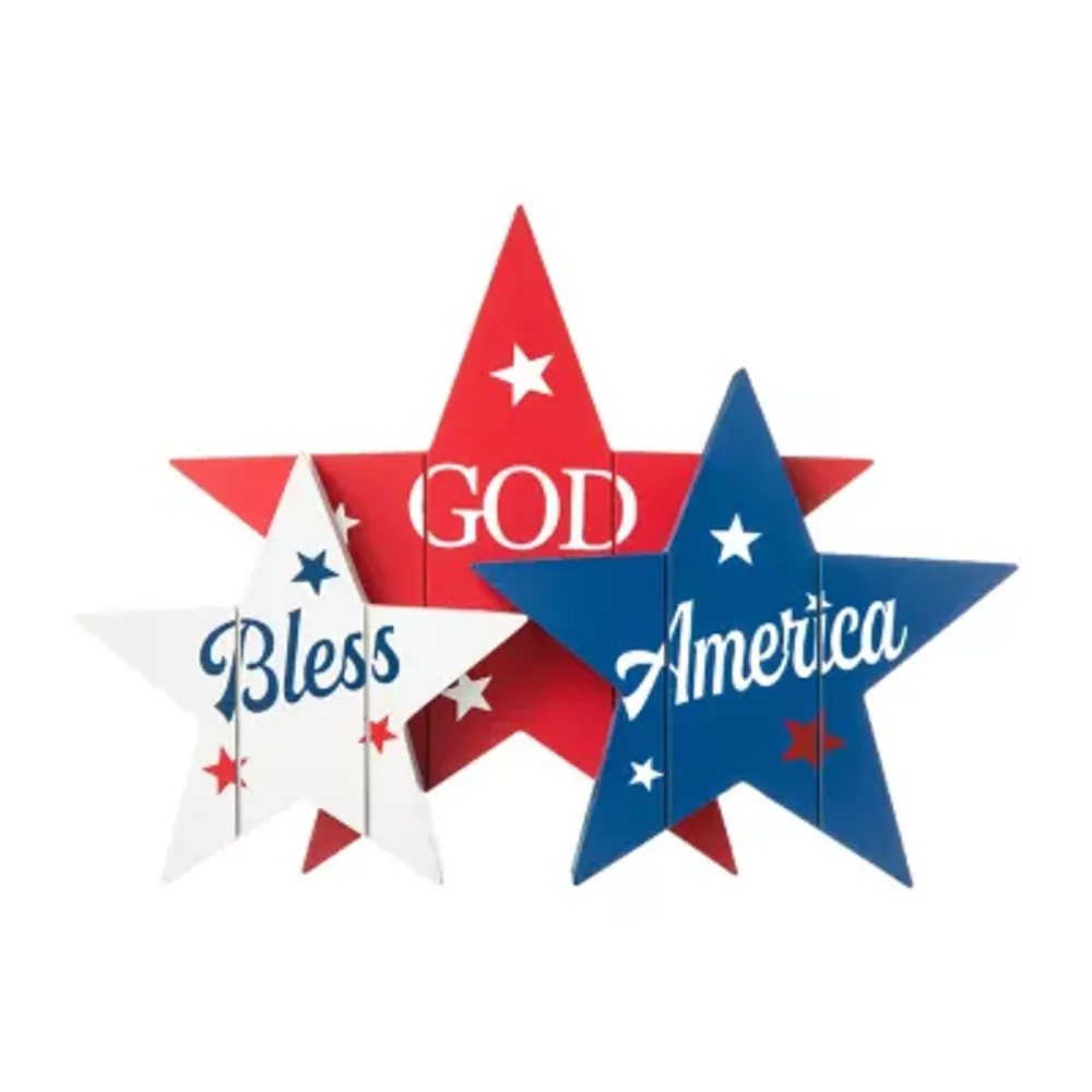 Glitzhome 11"D Wooden Patriotic Stars Tabletop Decor