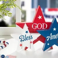 Glitzhome 11"D Wooden Patriotic Stars Tabletop Decor