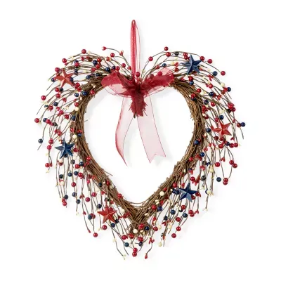 Glitzhome 17"H Patriotic Berry Heart Wreath