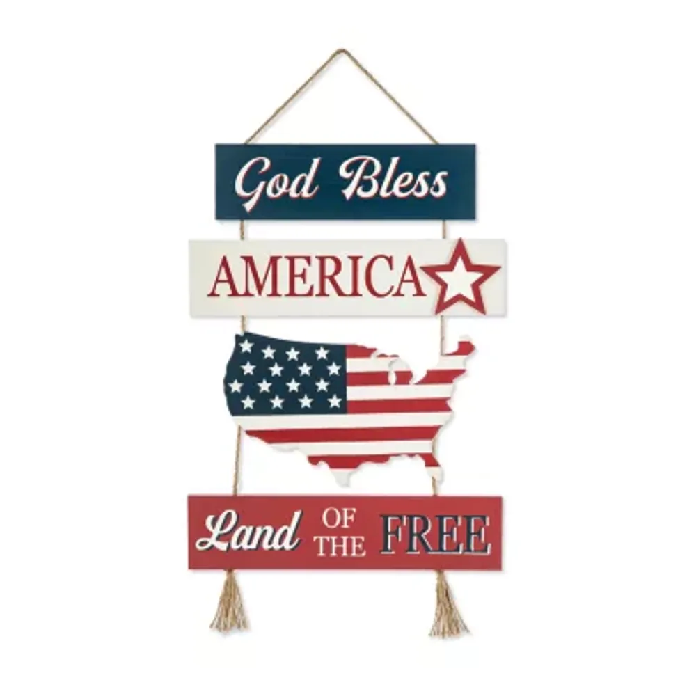 Glitzhome 20.75"H Patriotic Word Sign Door Hanger Swag