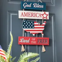 Glitzhome 20.75"H Patriotic Word Sign Door Hanger Swag