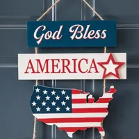 Glitzhome 20.75"H Patriotic Word Sign Door Hanger Swag