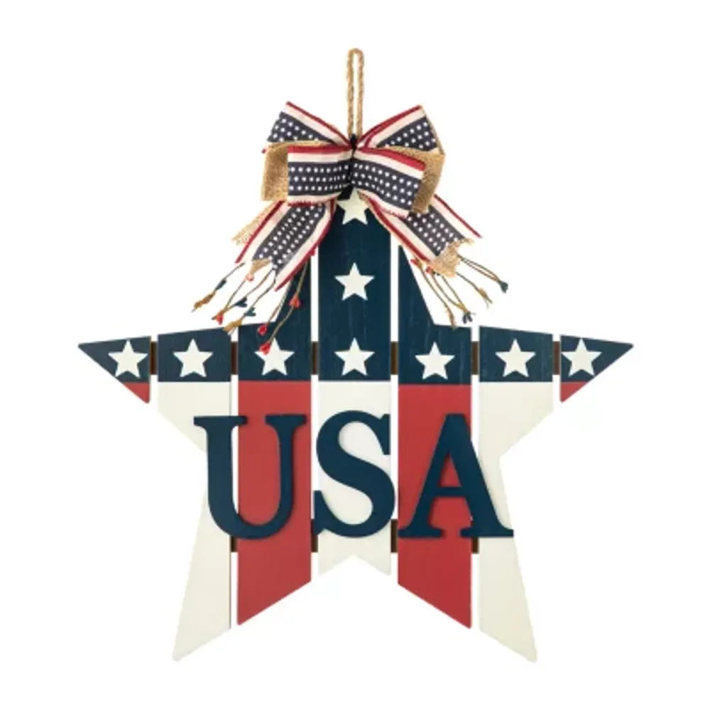 Glitzhome 19.25"L Patriotic Star Door Hanger Swag