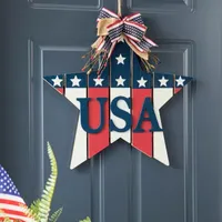 Glitzhome 19.25"L Patriotic Star Door Hanger Swag