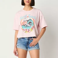 Juniors Surf Soul Cropped Womens Crew Neck Short Sleeve Graphic T-Shirt