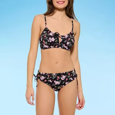 Decree Adjustable Straps Textured Floral Bralette Bikini Swimsuit Top Juniors