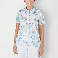 Alfred Dunner Classics Womens Short Sleeve Regular Fit Button-Down Shirt