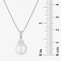 Womens White Cultured Freshwater Pearl Sterling Silver Round Pendant Necklace
