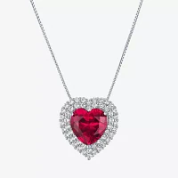 Womens Lab Created Red Ruby Sterling Silver Heart Pendant Necklace