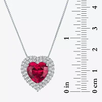 Womens Lab Created Red Ruby Sterling Silver Heart Pendant Necklace