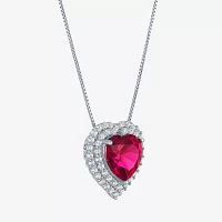 Womens Lab Created Red Ruby Sterling Silver Heart Pendant Necklace
