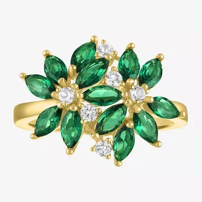 Womens Gemstone Sterling Silver Flower Cluster Cocktail Ring