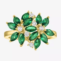 Womens Gemstone Sterling Silver Flower Cluster Cocktail Ring